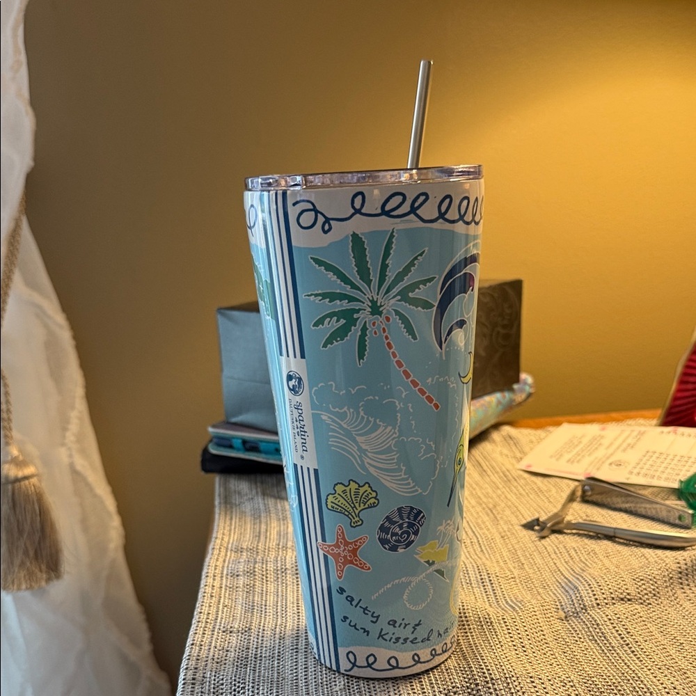 Spartina 449 Light Blue Marine Life Tumbler with Straw - Picture 2 of 5